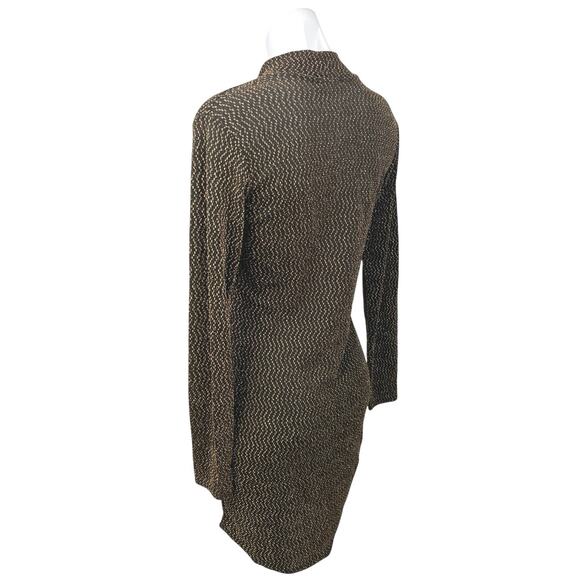 Boohoo Black Gold Metallic Knit Mock Neck Long Sleeve Bodycon Sweater Dress 10 - Picture 3 of 5